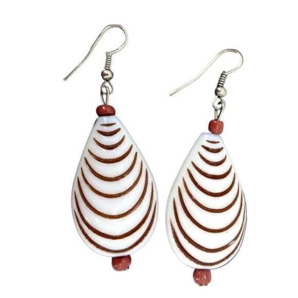 Vintage Retro Plastic Teardrop Striped Dangle Earrings